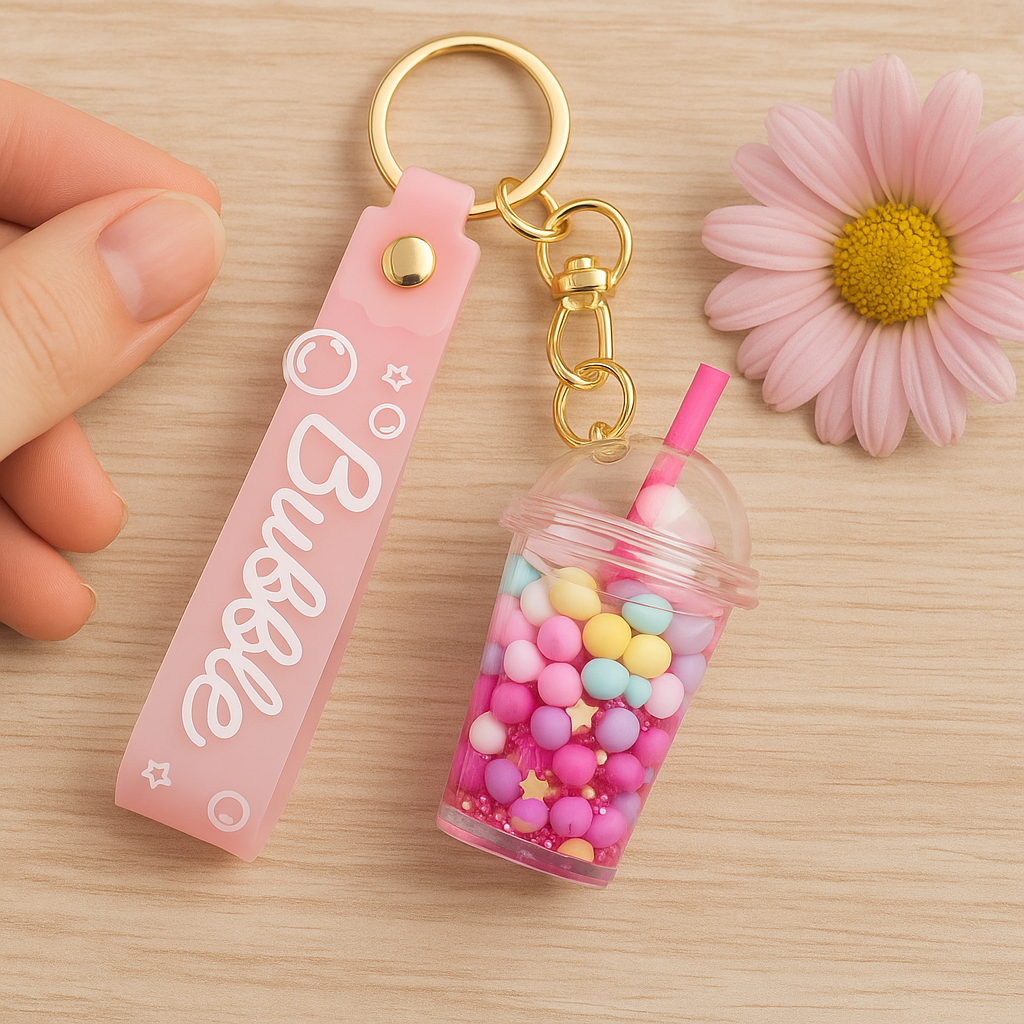Boba Tea Sleutelhanger Roze
