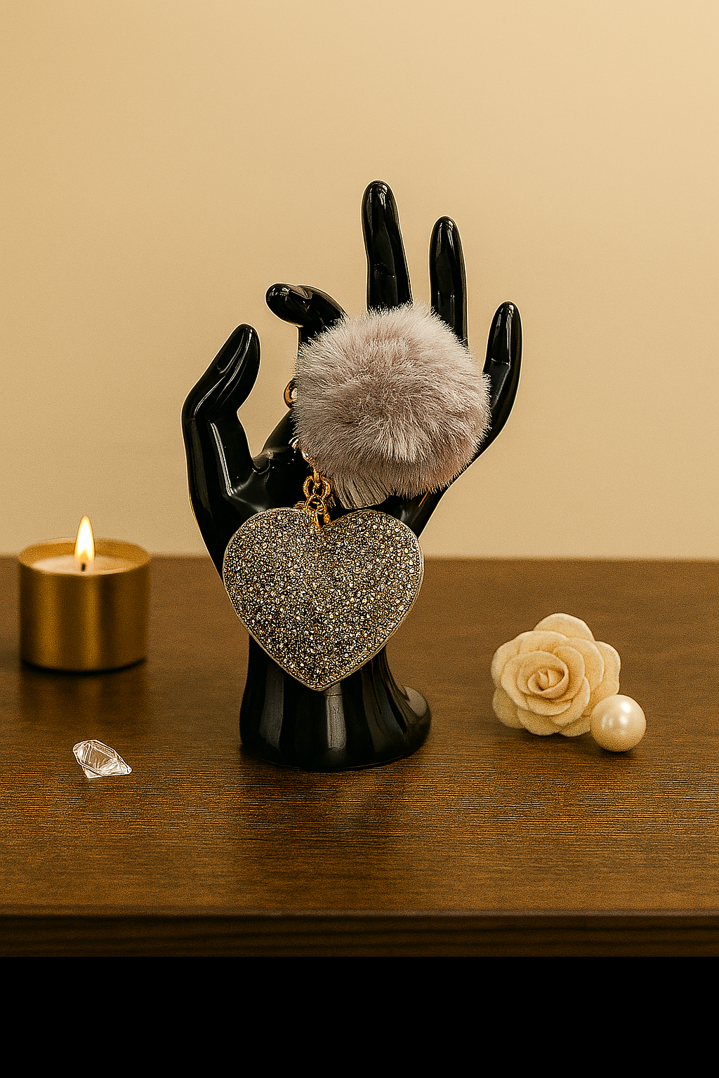 Fluffy Hart Sleutelhanger Grijs