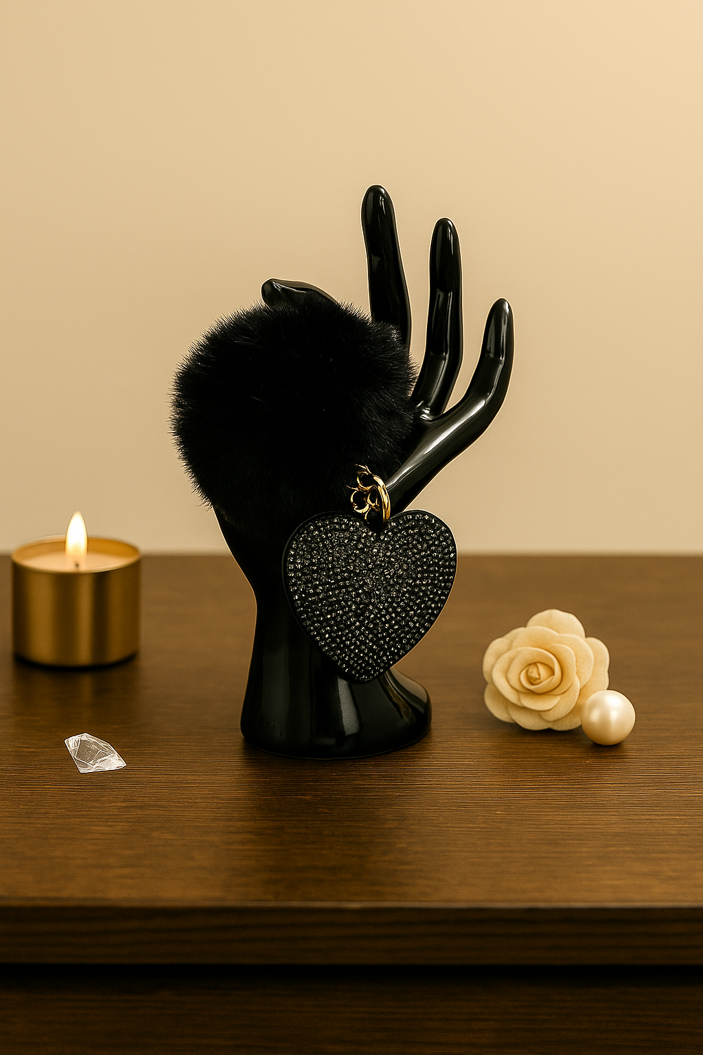 Fluffy Hart Sleutelhanger Zwart