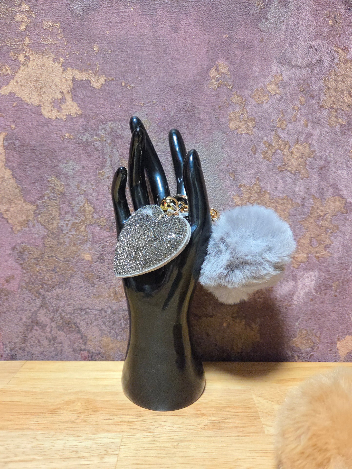 Fluffy Hart Sleutelhanger Grijs