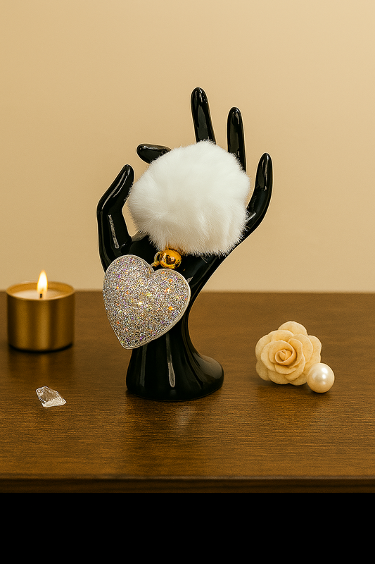 Fluffy Hart Sleutelhanger Wit