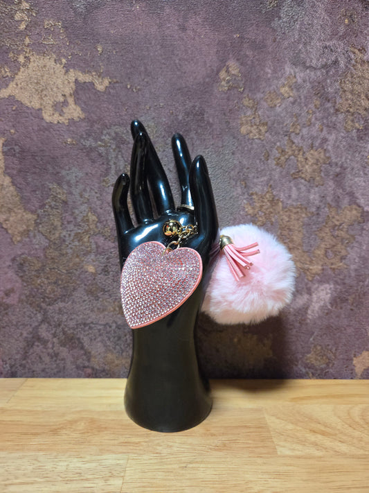 Fluffy Hart Sleutelhanger Roze