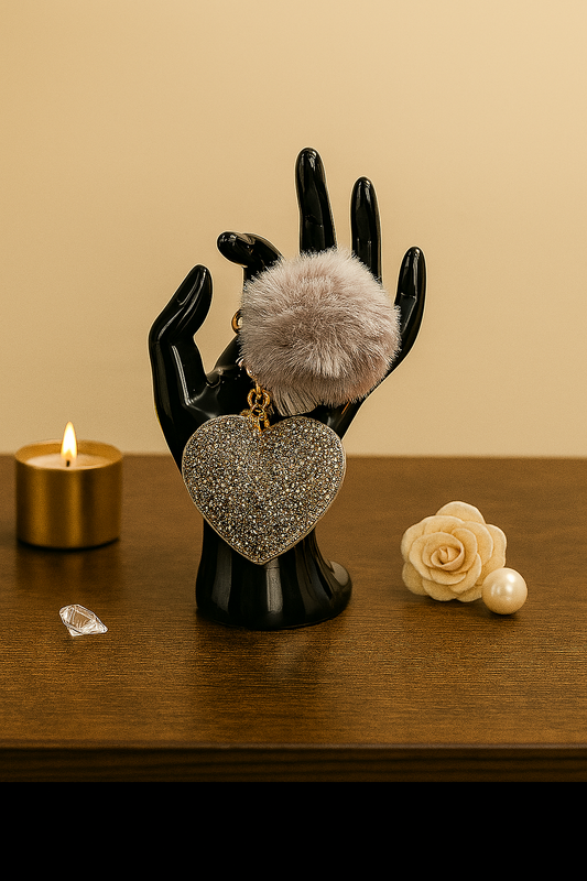 Fluffy Hart Sleutelhanger Grijs