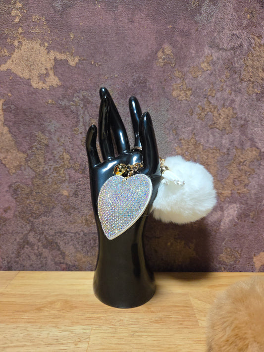 Fluffy Hart Sleutelhanger Wit