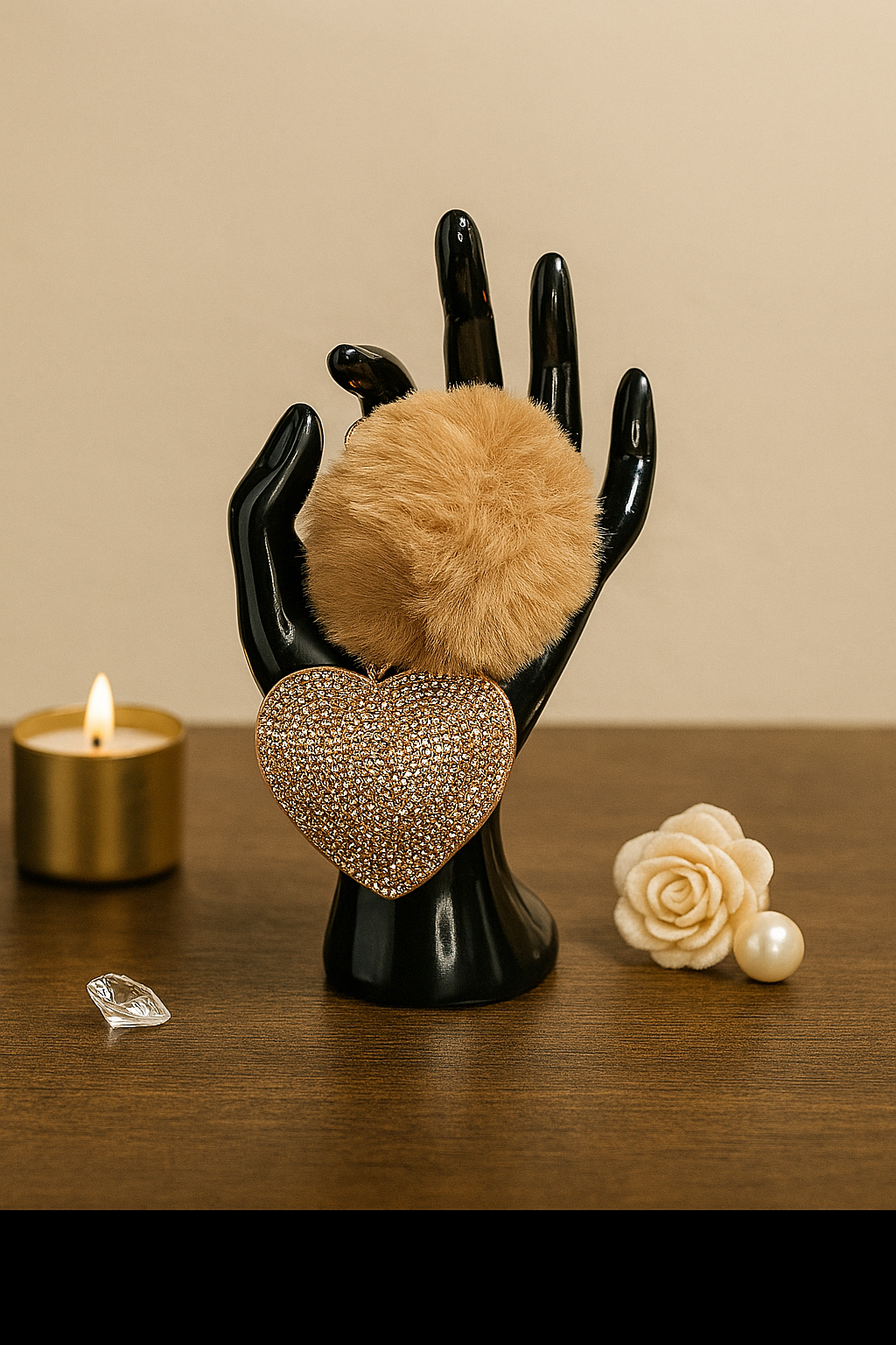 Fluffy Hart Sleutelhanger Goud