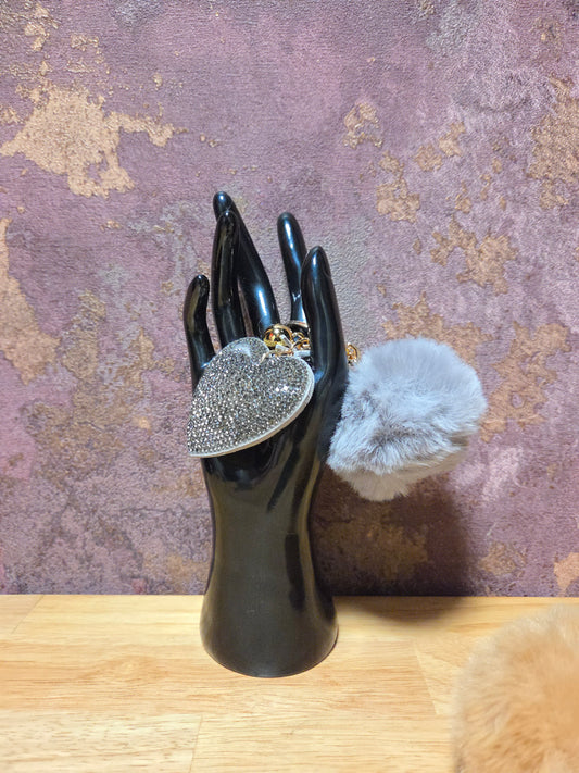 Fluffy Hart Sleutelhanger Grijs